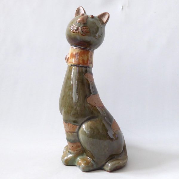 Pottery raw & glazed cat figurine sculpture statue  26cm tall cute retro ceramic - Image 3