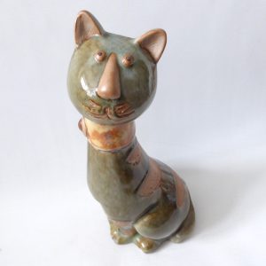 Pottery raw & glazed cat figurine sculpture statue  26cm tall cute retro ceramic