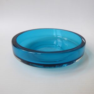 Rare Whitefriars 9753 bowl dish, kingfisher blue. Round 5" shallow c1970 vintage