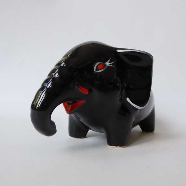 Retro 1950s/60s stylised black elephant money box, large stylised glazed ceramic - Image 3