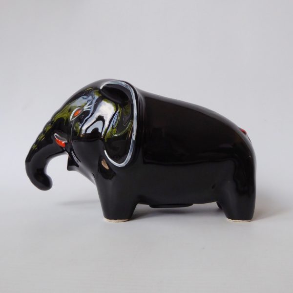 Retro 1950s/60s stylised black elephant money box, large stylised glazed ceramic - Image 4