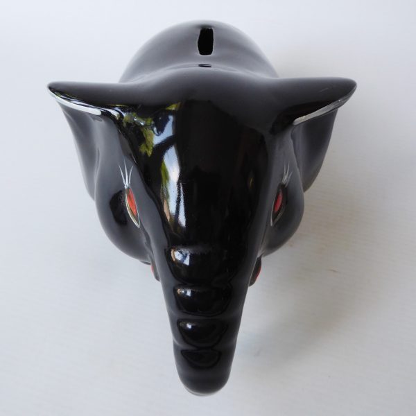 Retro 1950s/60s stylised black elephant money box, large stylised glazed ceramic - Image 6
