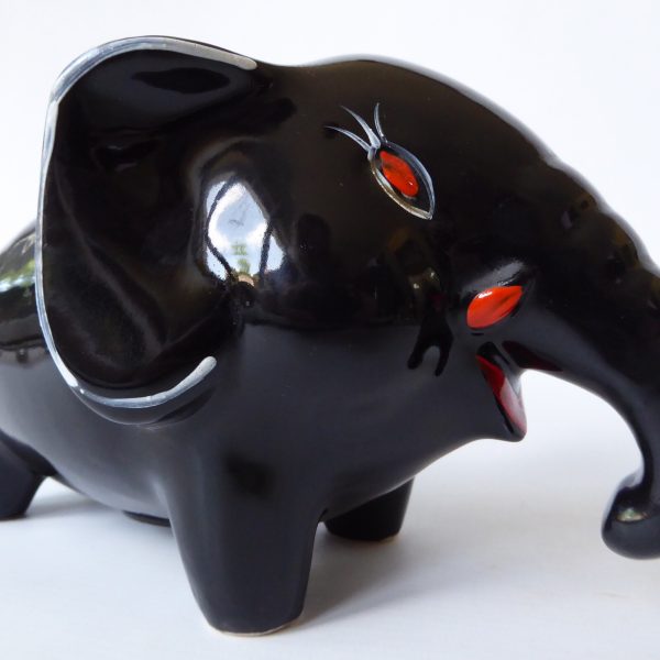 Retro 1950s/60s stylised black elephant money box, large stylised glazed ceramic - Image 7