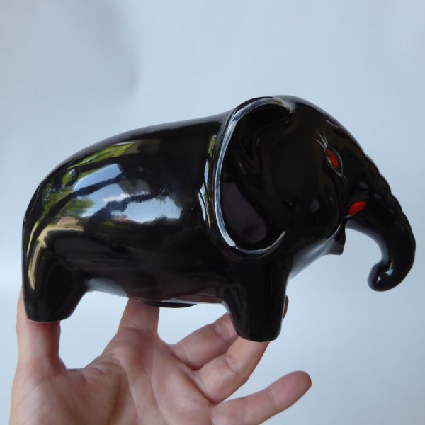 Retro 1950s/60s stylised black elephant money box, large stylised glazed ceramic - Image 8