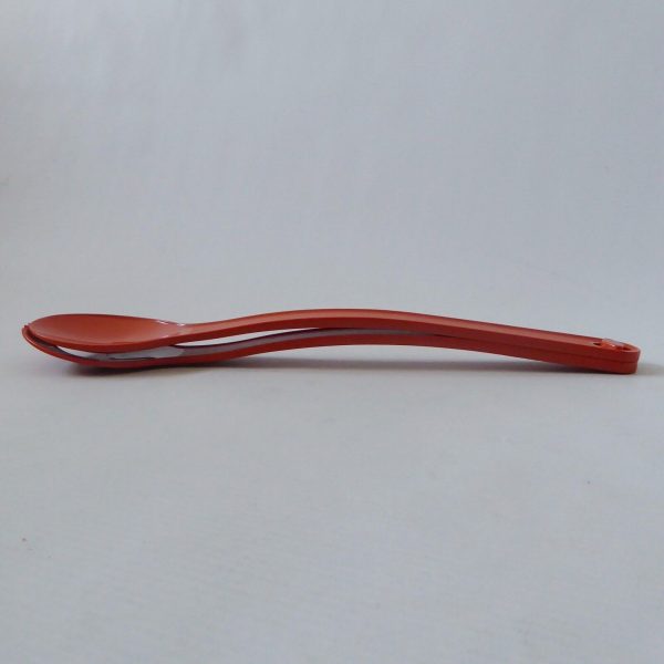 Retro Tupperware deep orange salad servers, 1970s vintage plastic spoon & fork - Image 9