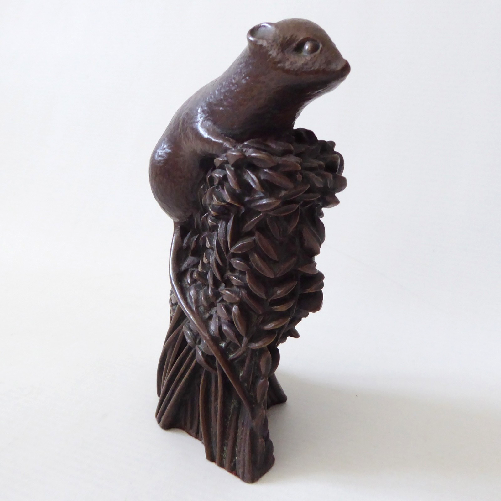 Richard Fisher mouse on wheat, bronze cold cast style sculpture, vintage 70s/80s