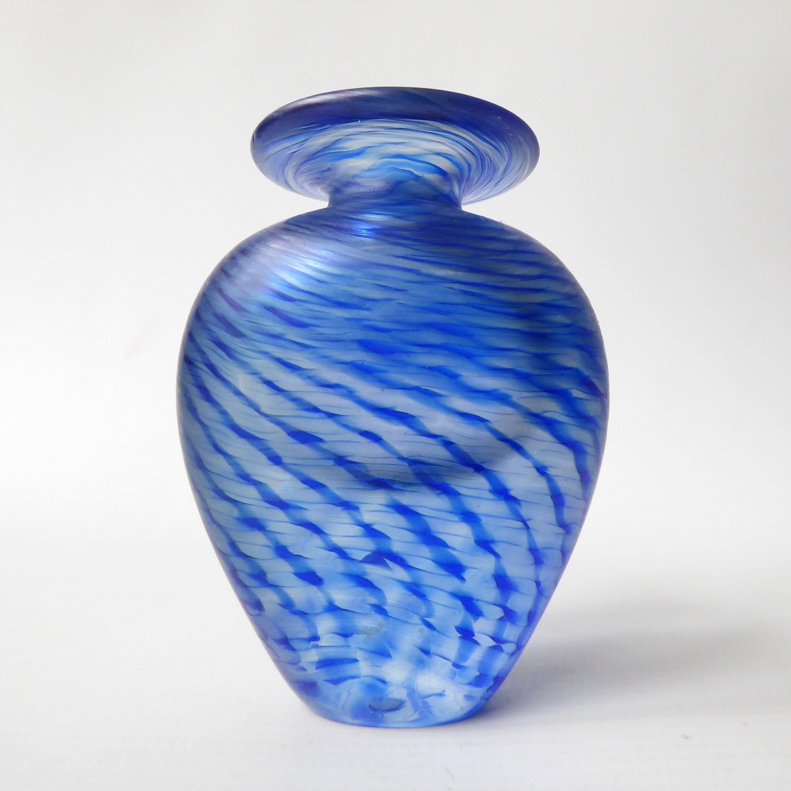Robert Held (RHAG) art glass bottle, blue frosted twist stripe vase pot. Canada - Image 3