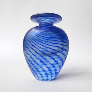Robert Held (RHAG) art glass bottle, blue frosted twist stripe vase pot. Canada
