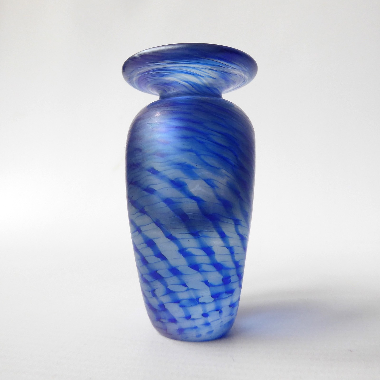 Robert Held (RHAG) art glass bottle, blue frosted twist stripe vase pot. Canada - Image 5
