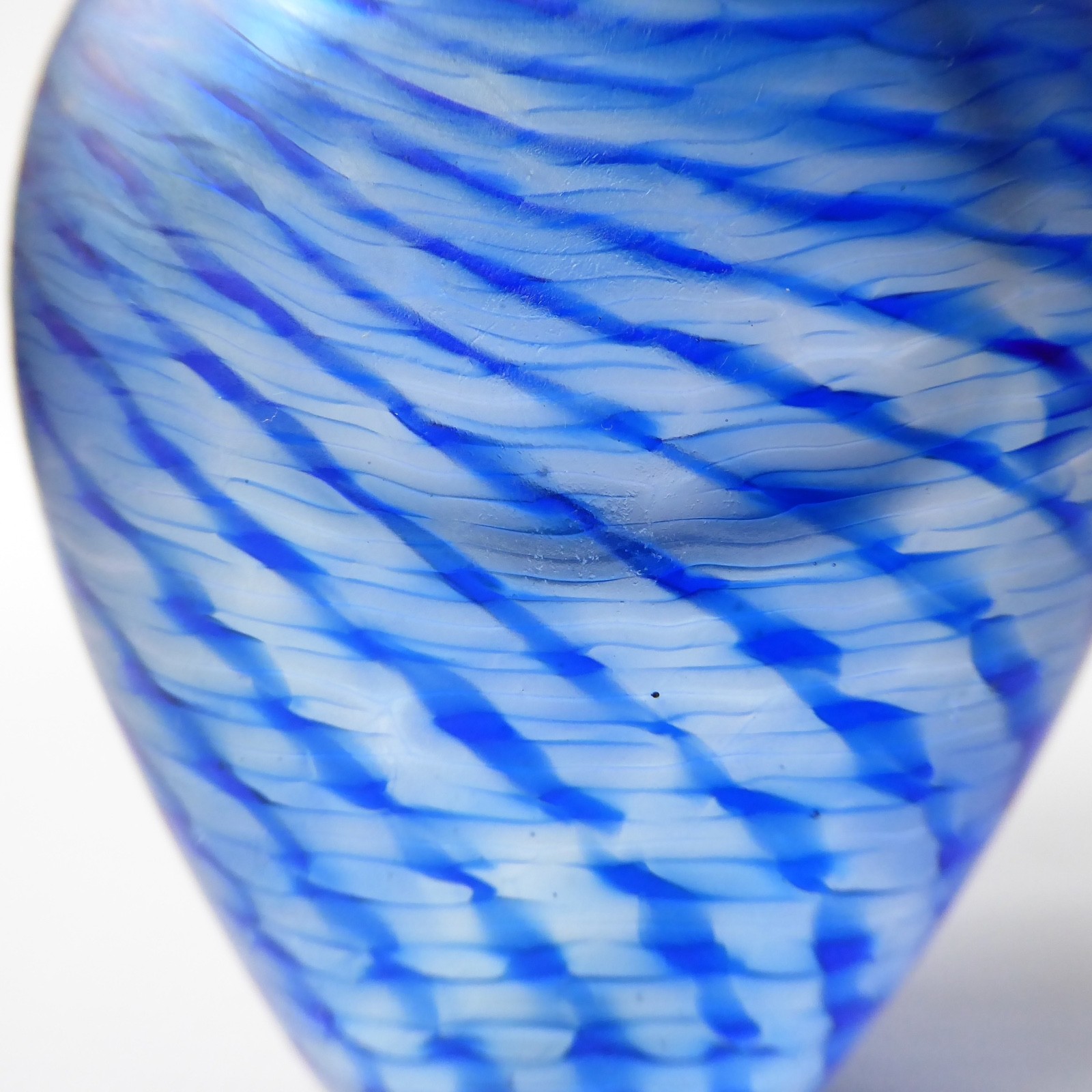 Robert Held (RHAG) art glass bottle, blue frosted twist stripe vase pot. Canada - Image 7