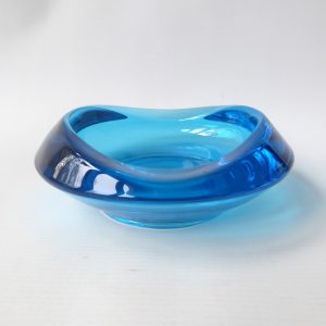 Rosice Rudolf Jurnikl 60s Czech turquoise cyan art glass bowl, 1045, Sklo Union
