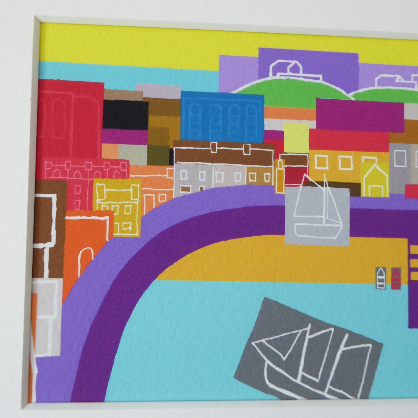 STAN ROSENTHAL original mounted art print. Colourful harbour sea town pier scene - Image 3