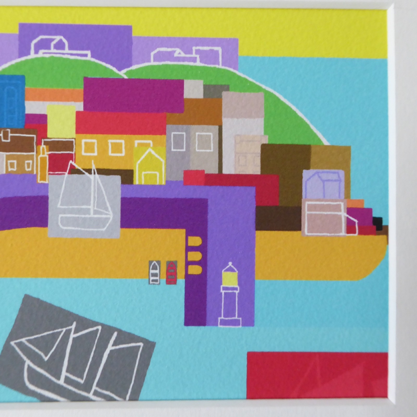 STAN ROSENTHAL original mounted art print. Colourful harbour sea town pier scene - Image 4