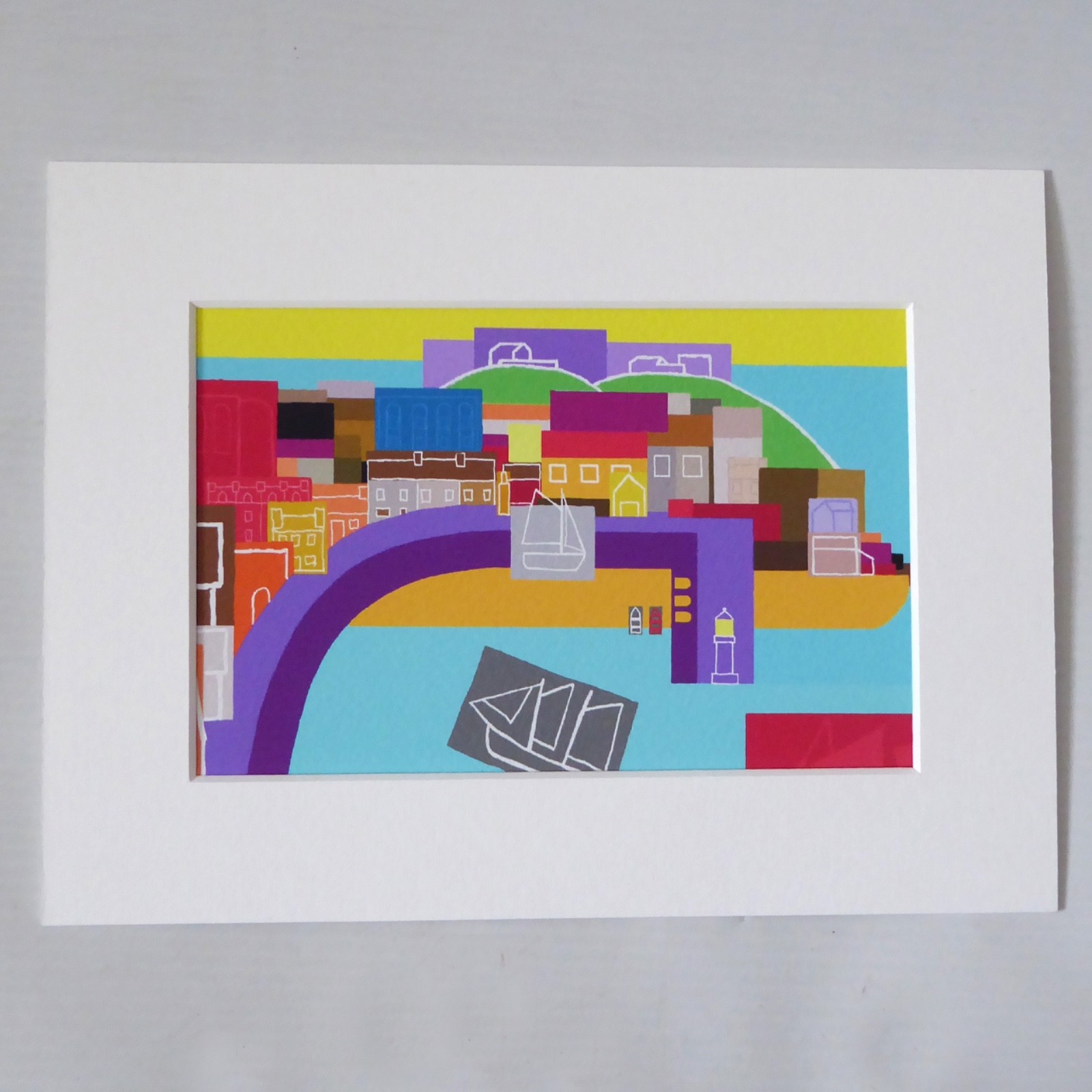 STAN ROSENTHAL original mounted art print. Colourful harbour sea town pier scene - Image 9