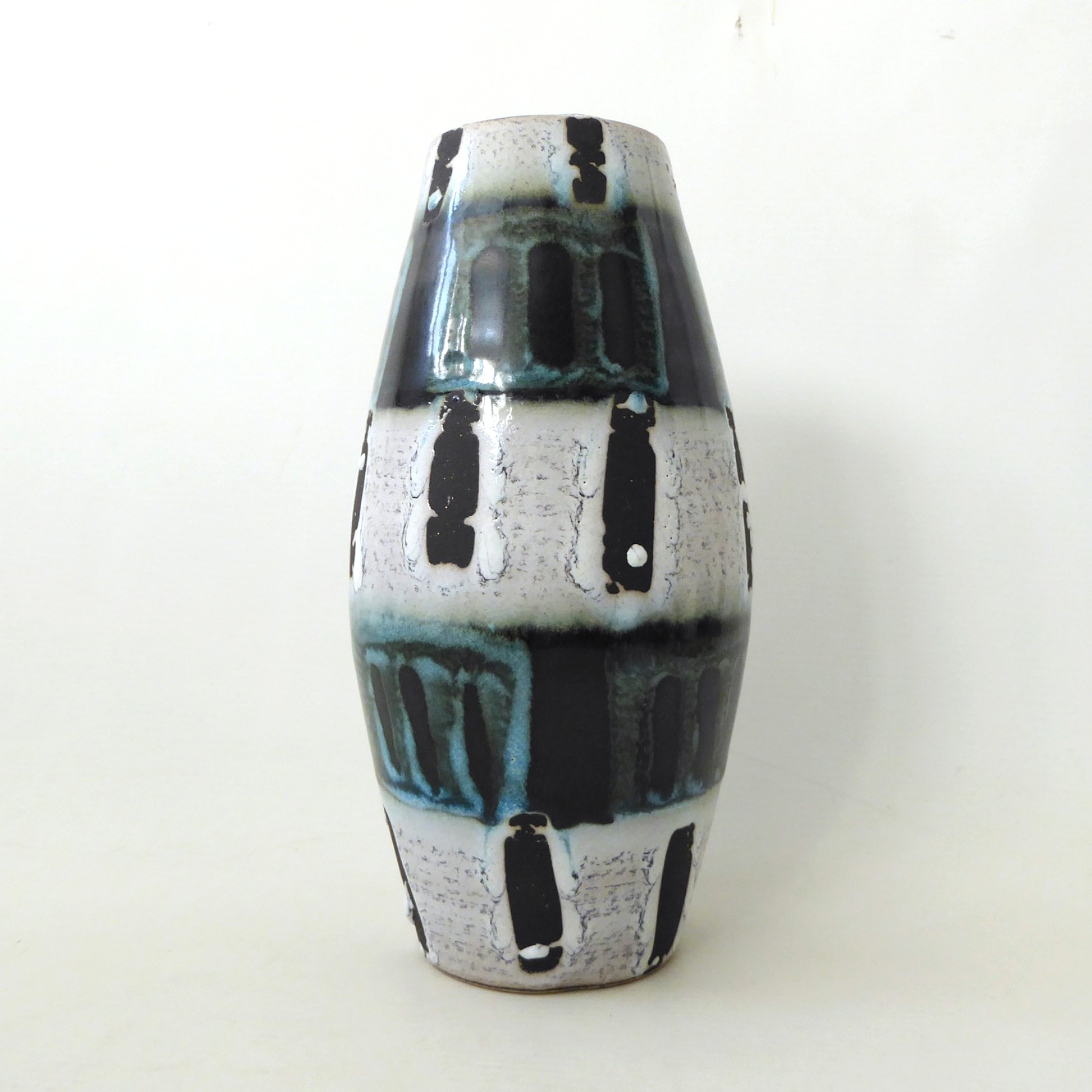 Scheurich 248-22 West German Pottery europ-linie ceramic, 1960s teal black white