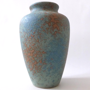Scheurich 527-18 West German Pottery ceramic, 80s teal green brown splatter vase