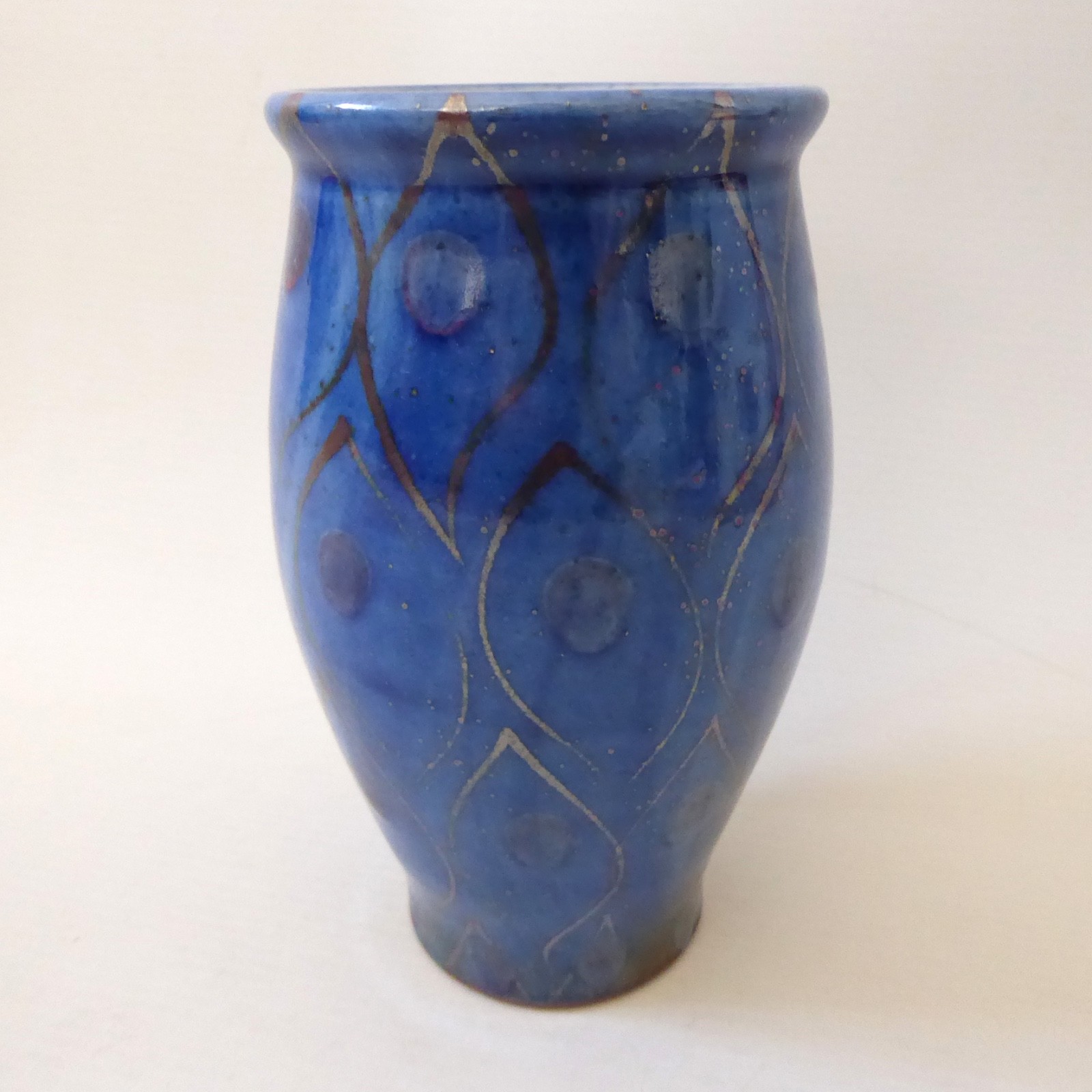 Selborne Pottery Robert Goldsmith blue & gold peacock studio art vase, vintage - Image 2