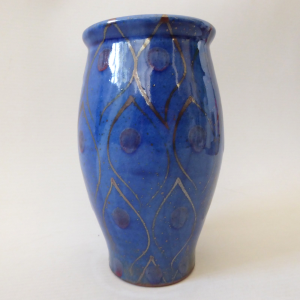 Selborne Pottery Robert Goldsmith blue & gold peacock studio art vase, vintage