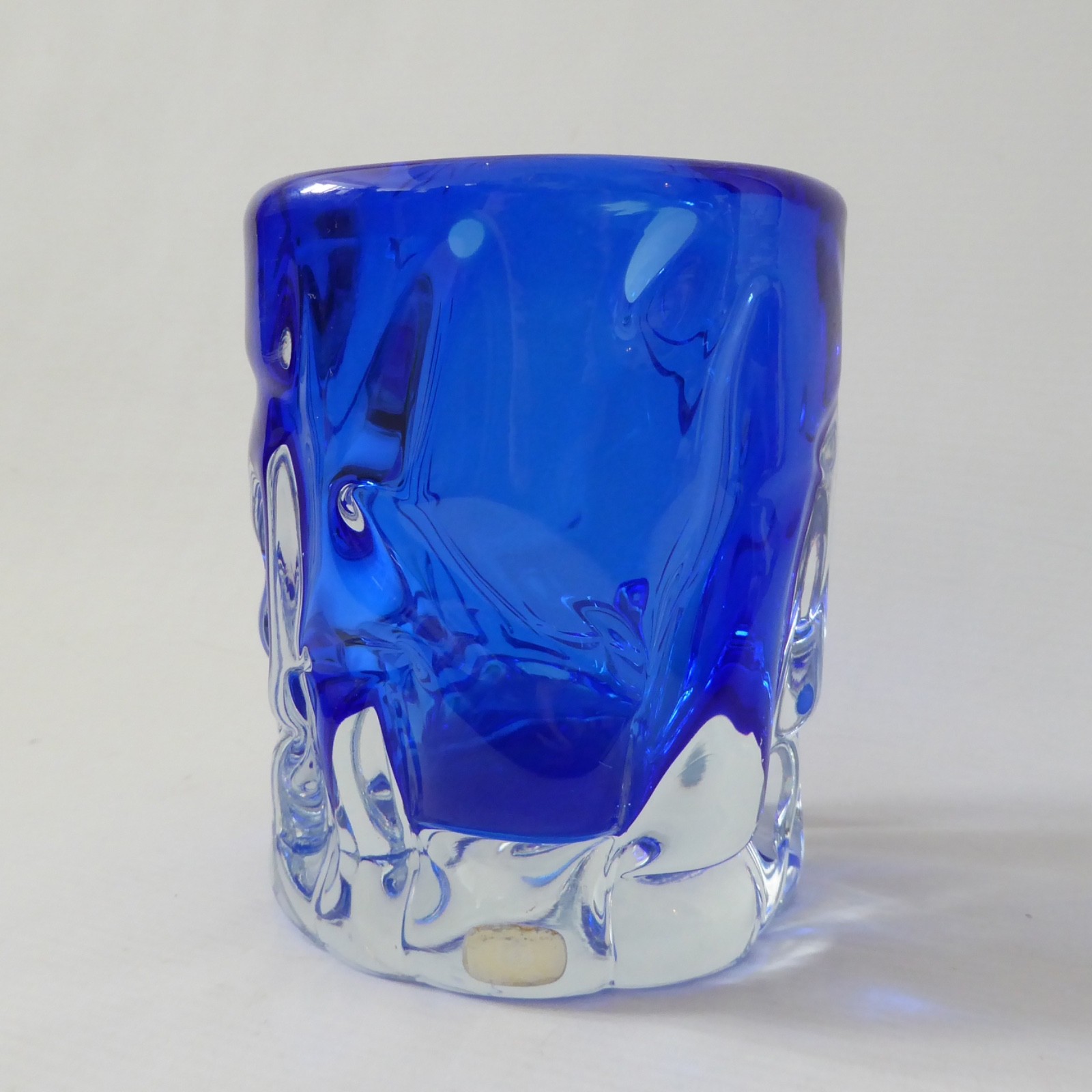 Skrdlovice Beranek vintage Czech art glass vase, royal blue knobbly cased 1960s