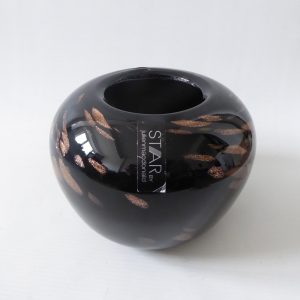 Star by Julien MacDonald art glass vase, round bowl. Black + bronze glitter