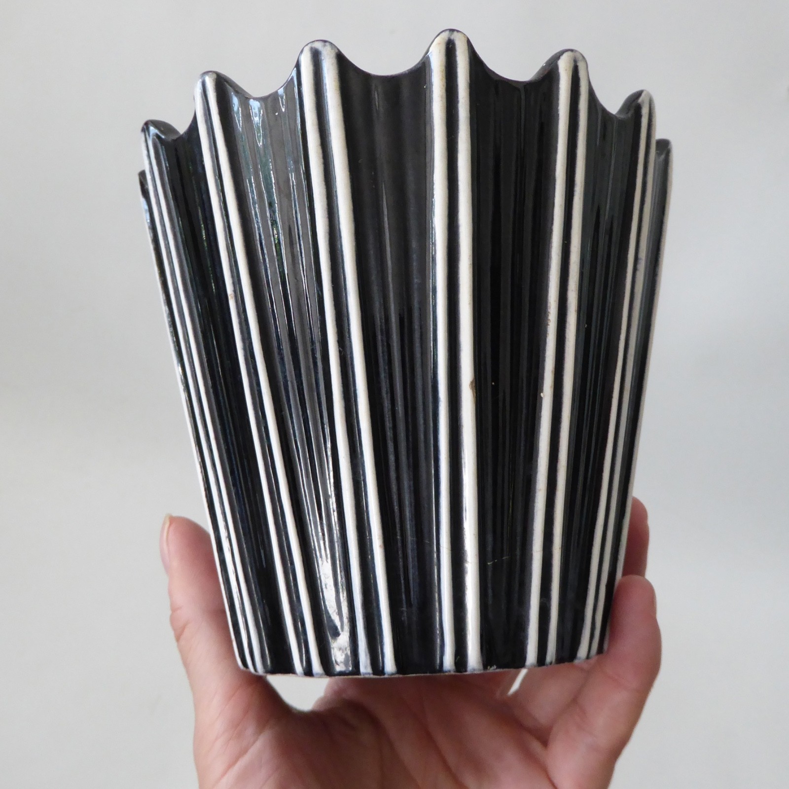 SylvaC 2171 Raphique vintage plant pot holder planter, black & white stripes 60s - Image 8