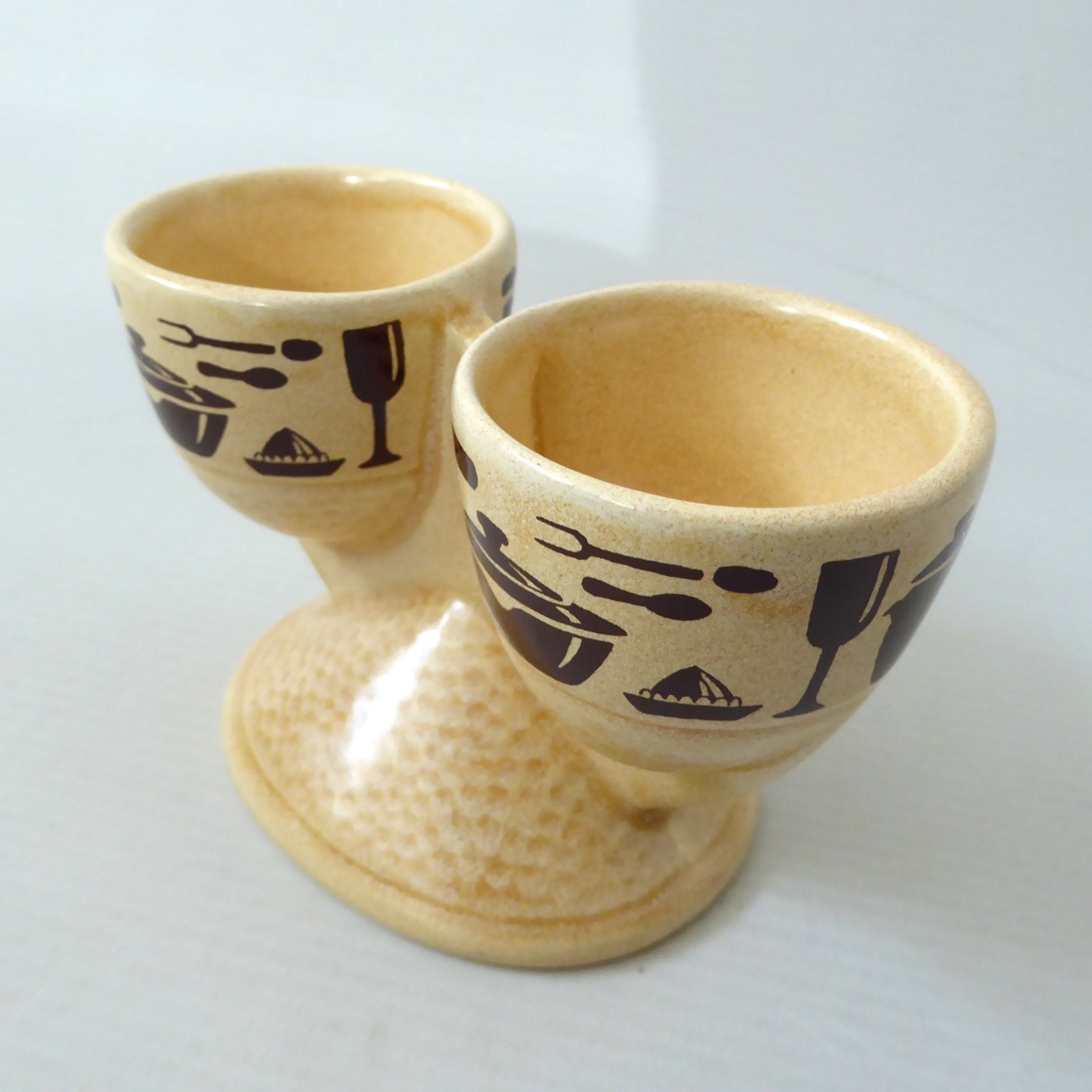 SylvaC Cordon Brun double egg cup holder, vintage 1970s retro 5364. Beige brown - Image 2