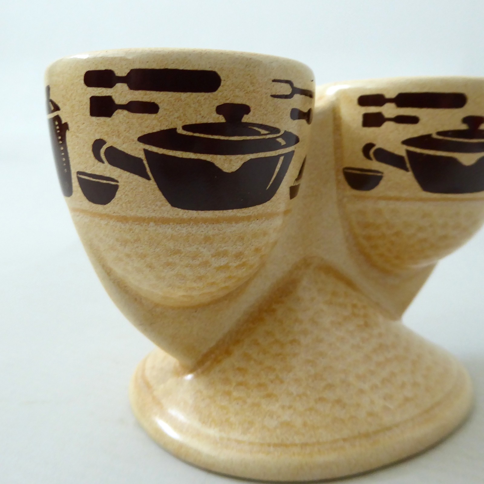 SylvaC Cordon Brun double egg cup holder, vintage 1970s retro 5364. Beige brown - Image 4