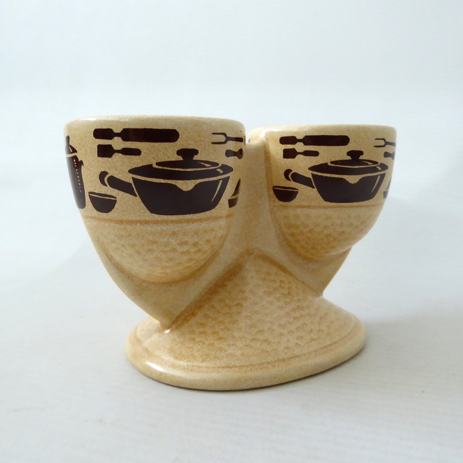 SylvaC Cordon Brun double egg cup holder, vintage 1970s retro 5364. Beige brown - Image 5