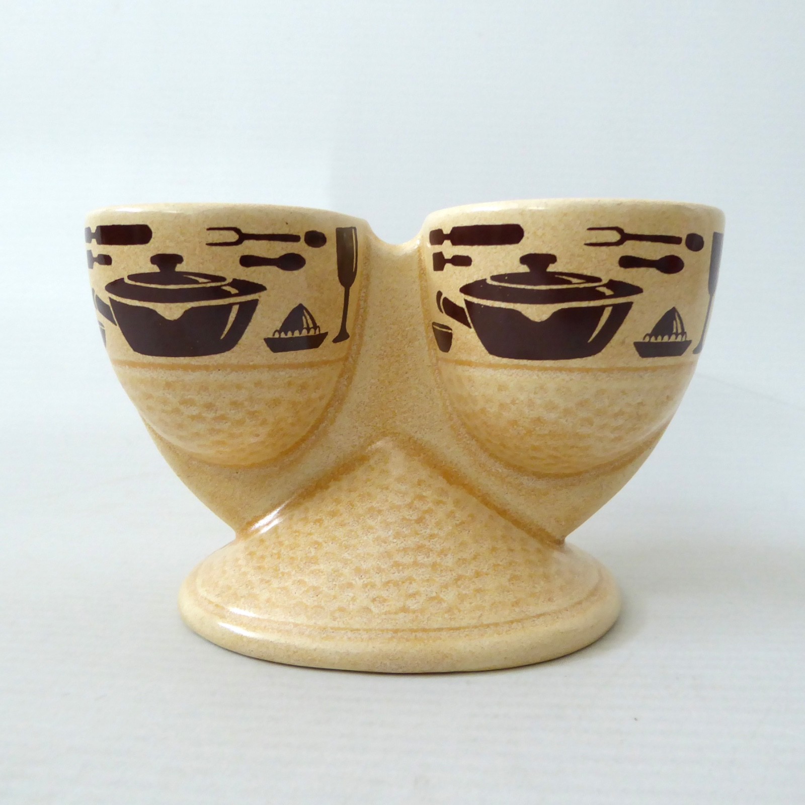 SylvaC Cordon Brun double egg cup holder, vintage 1970s retro 5364. Beige brown - Image 6