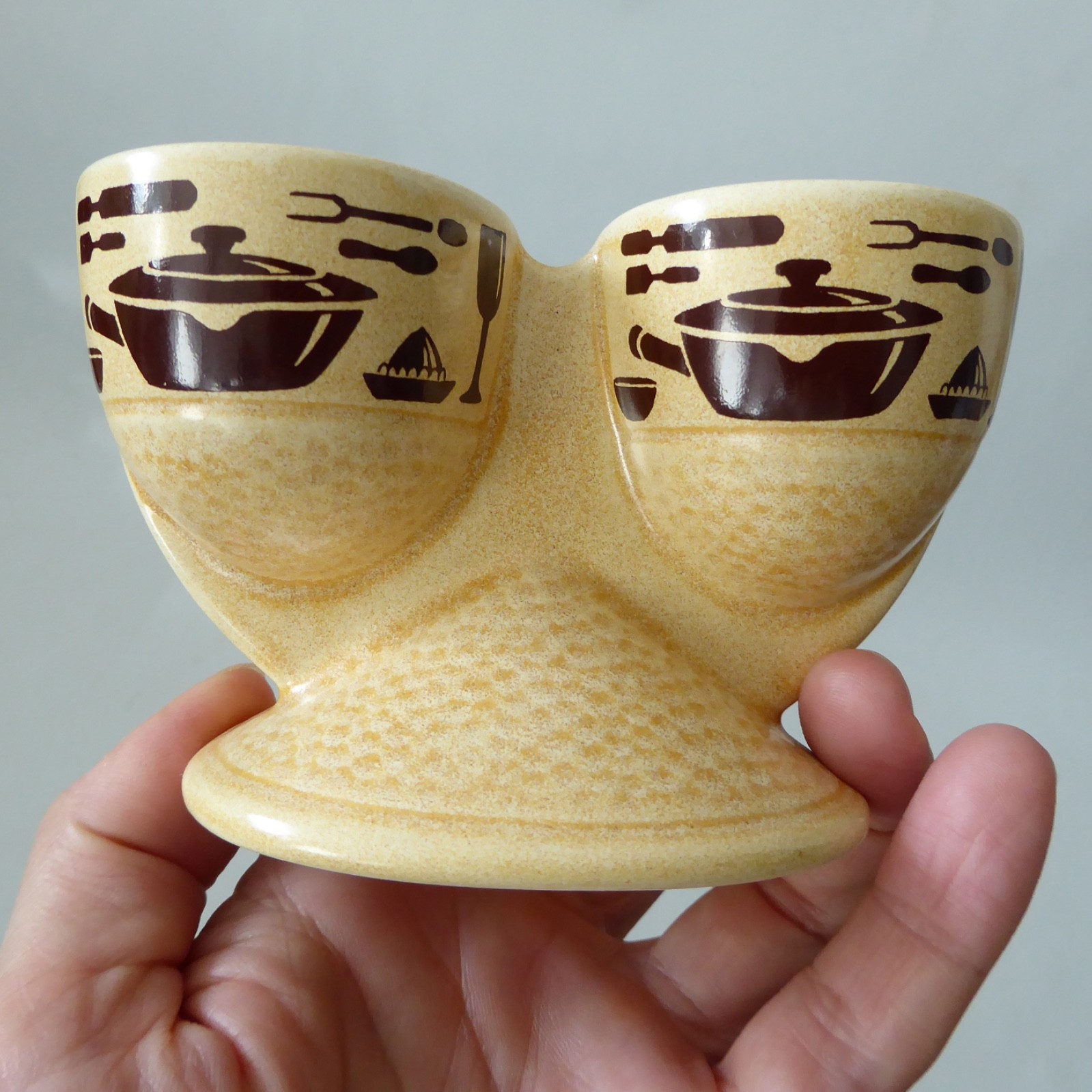SylvaC Cordon Brun double egg cup holder, vintage 1970s retro 5364. Beige brown - Image 7