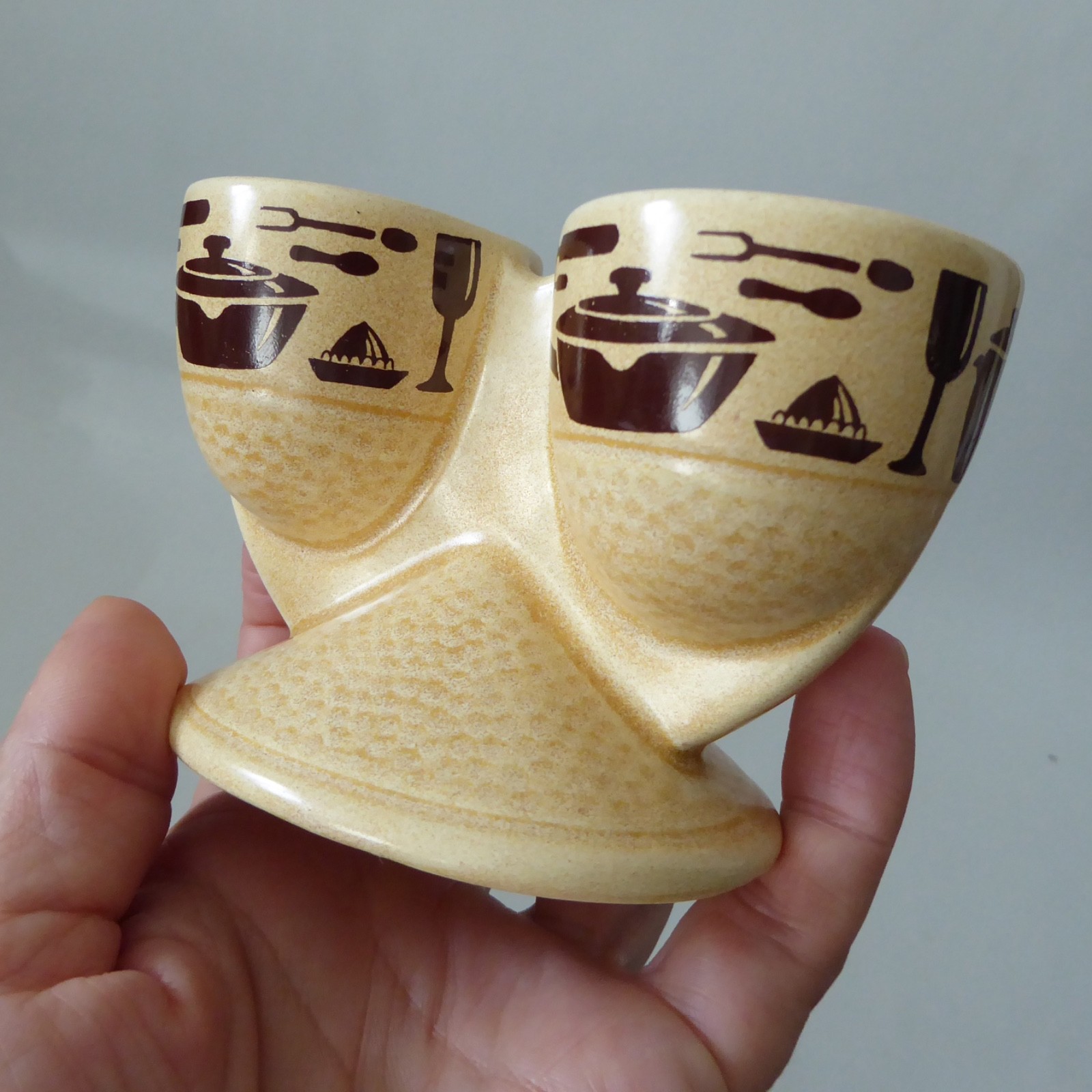 SylvaC Cordon Brun double egg cup holder, vintage 1970s retro 5364. Beige brown - Image 8