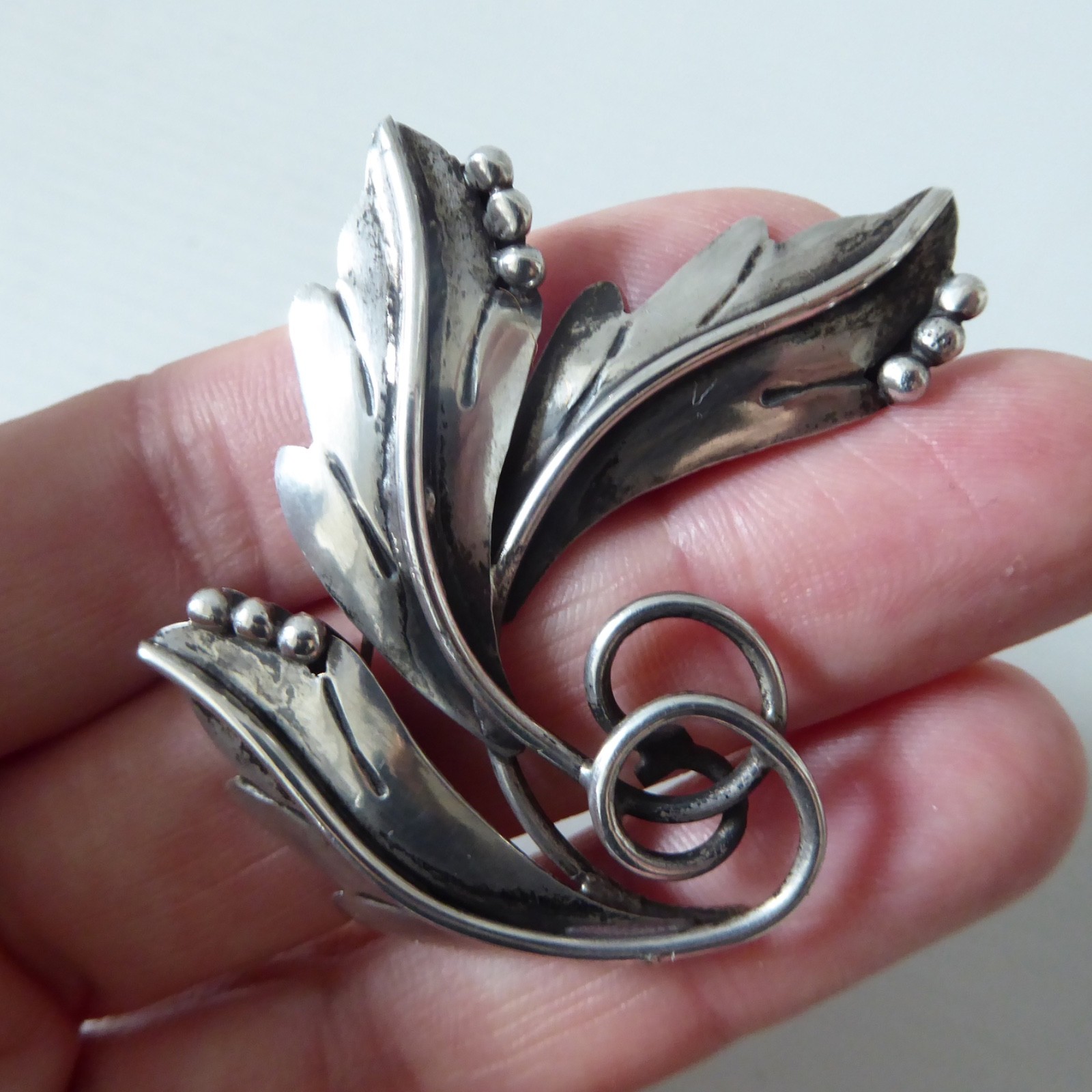 Taxco Mexico RJP sterling 925 silver leaf brooch, vintage, Scandinavian style - Image 5