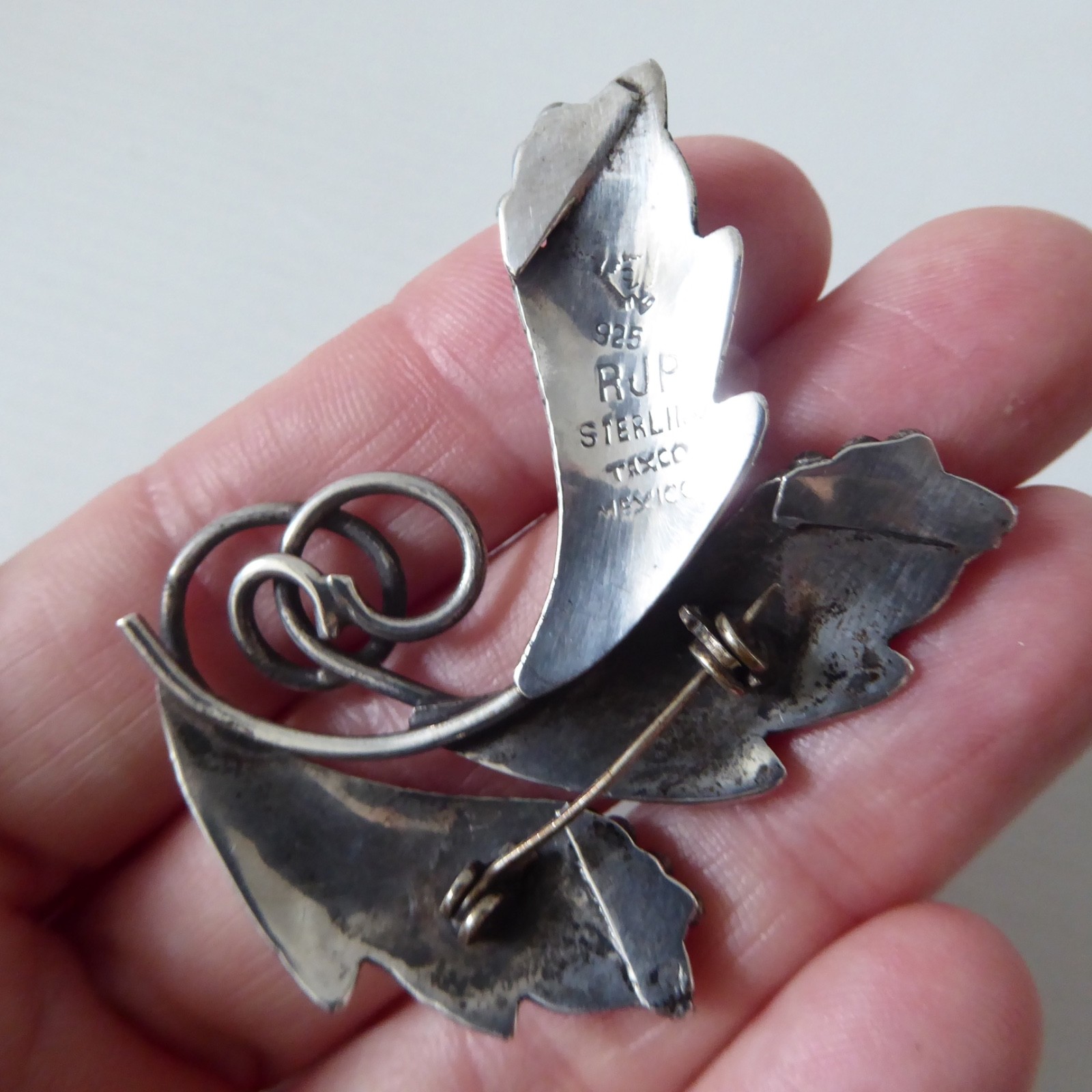 Taxco Mexico RJP sterling 925 silver leaf brooch, vintage, Scandinavian style - Image 6