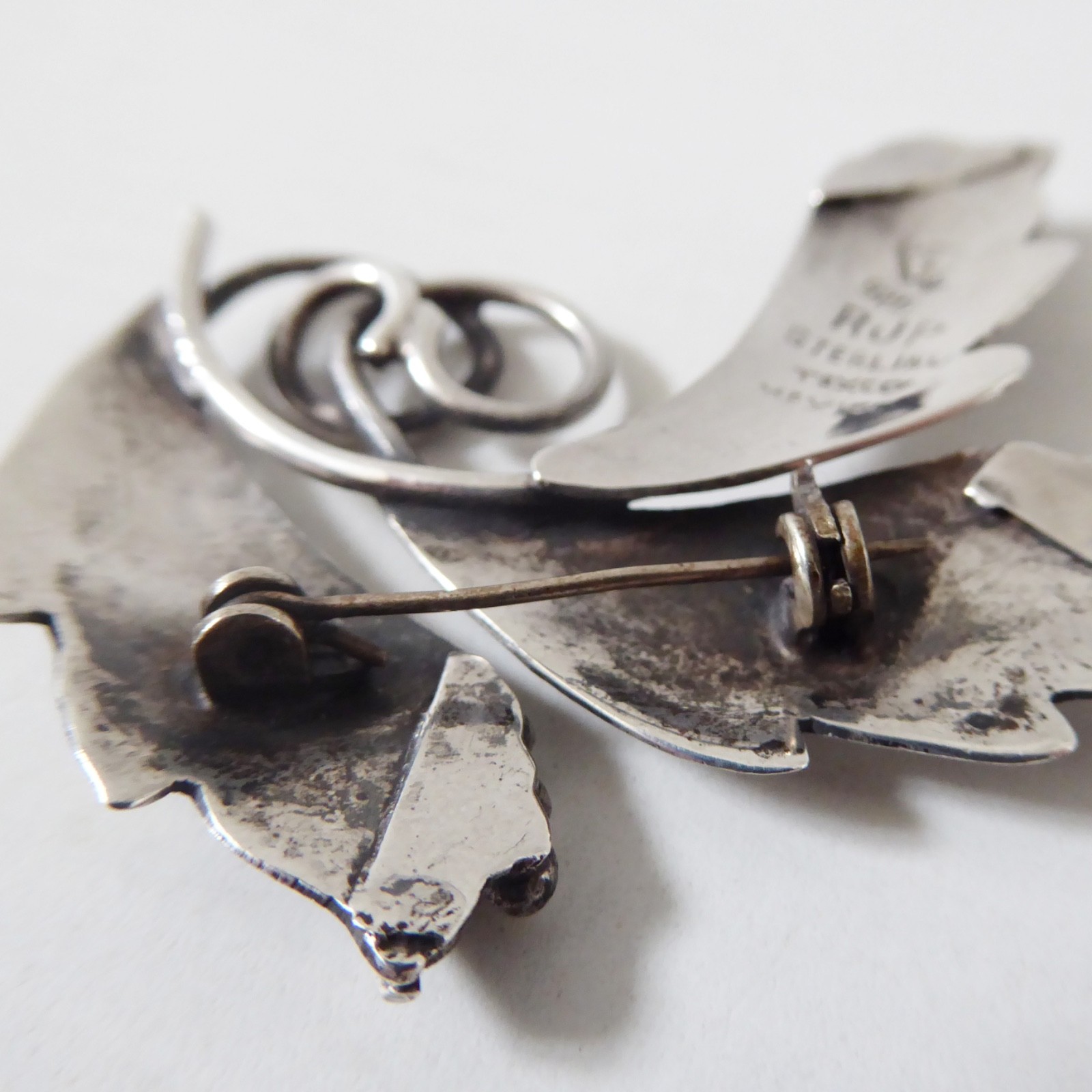 Taxco Mexico RJP sterling 925 silver leaf brooch, vintage, Scandinavian style - Image 9