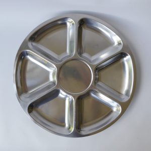 Vintage 14" Danish Lazy Susan, DFK Lundtofte Denmark. Round stainless steel tray