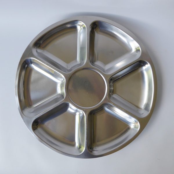 Vintage 14" Danish Lazy Susan, DFK Lundtofte Denmark. Round stainless steel tray