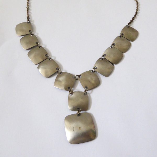 Vintage 1970s stainless steel & blue abalone shell modernist panel link necklace - Image 10