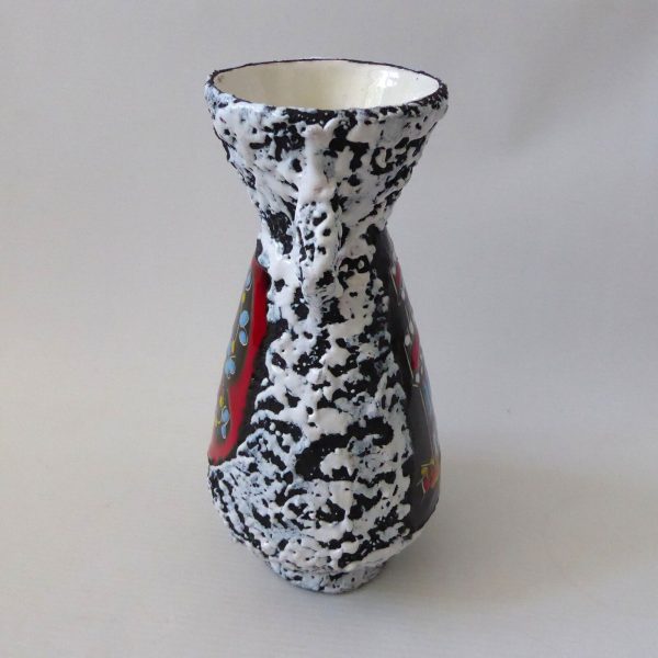 Vintage Italian San Marino pottery art vase, fat lava. MCM ceramic, black red - Image 11