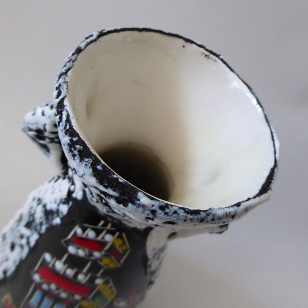 Vintage Italian San Marino pottery art vase, fat lava. MCM ceramic, black red - Image 12