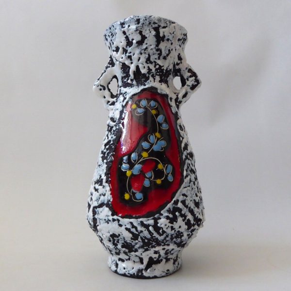 Vintage Italian San Marino pottery art vase, fat lava. MCM ceramic, black red - Image 3