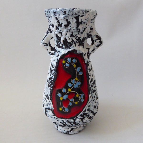 Vintage Italian San Marino pottery art vase, fat lava. MCM ceramic, black red - Image 6