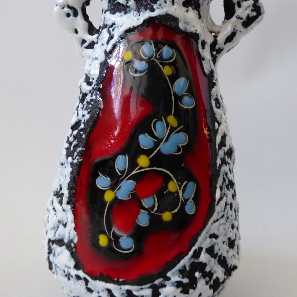 Vintage Italian San Marino pottery art vase, fat lava. MCM ceramic, black red - Image 7