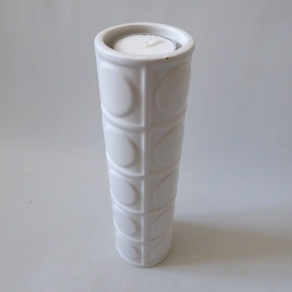 Vintage Modernist style cylinder tealight candle holder, White ceramic cylinder - Image 7