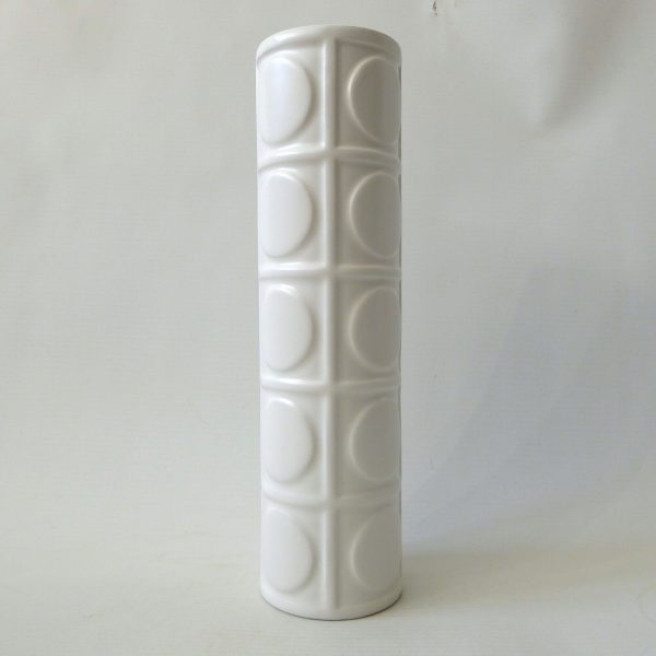 Vintage Modernist style cylinder tealight candle holder, White ceramic cylinder