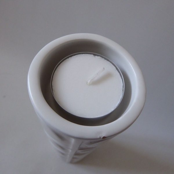 Vintage Modernist style cylinder tealight candle holder, White ceramic cylinder - Image 9