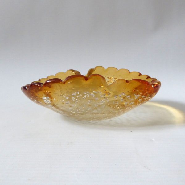 Vintage Murano art glass bowl. Gold & silver leaf scalloped controlled bubbles - Image 3