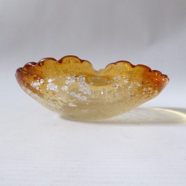 Vintage Murano art glass bowl. Gold & silver leaf scalloped controlled bubbles - Image 4