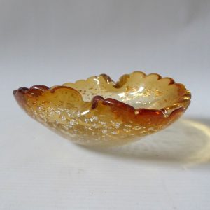 Vintage Murano art glass bowl. Gold & silver leaf scalloped controlled bubbles