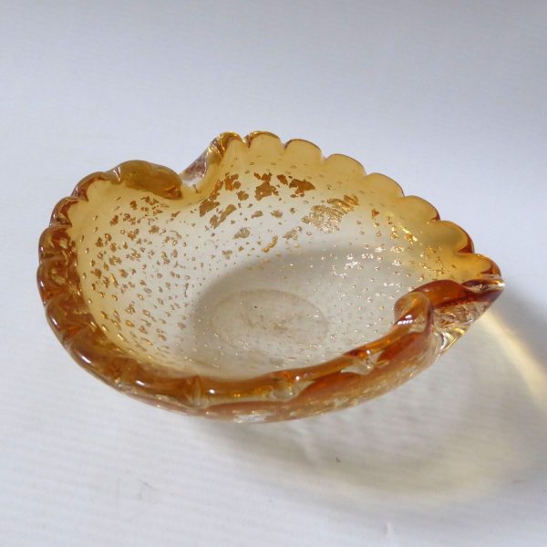 Vintage Murano art glass bowl. Gold & silver leaf scalloped controlled bubbles - Image 5
