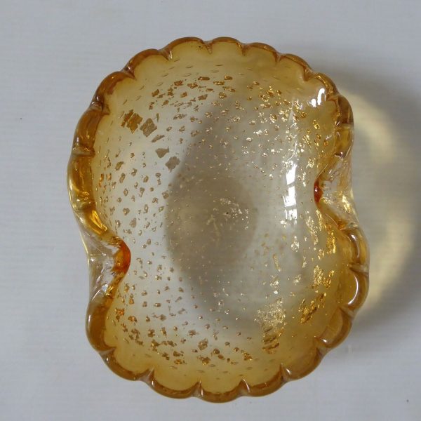 Vintage Murano art glass bowl. Gold & silver leaf scalloped controlled bubbles - Image 6